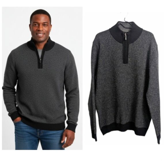 Pronto Uomo Men's 100% Wool Pullover Black Sweater Mock-Neck Quarter-Zip XXL - Picture 1 of 8